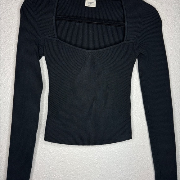 Abercrombie Slim Long-Sleeve Portrait Neck Top Black Ribbed Sweater Womens S - Picture 1 of 4